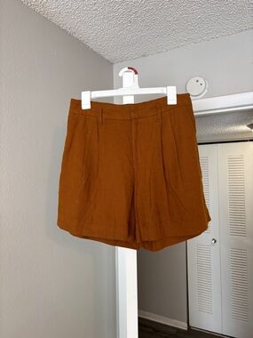 Brown High-Waist Linen Shorts